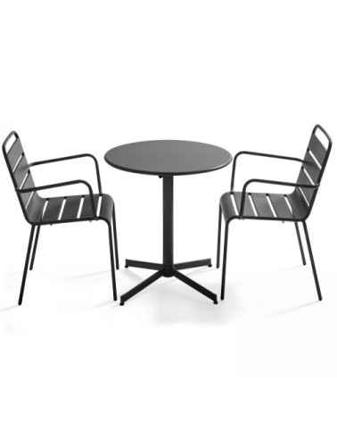 Ensemble table de jardin et 2 fauteuils métal anthracite