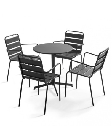 Ensemble table de jardin et 4 fauteuils métal gris