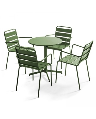 Ensemble table de jardin et 4 fauteuils métal vert cactus