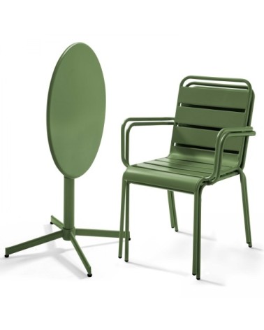 Ensemble table de jardin et 2 fauteuils métal vert cactus