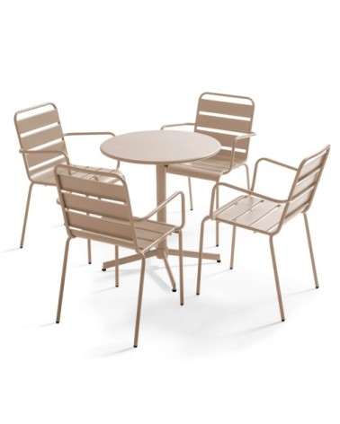 Ensemble table de jardin et 4 fauteuils métal taupe