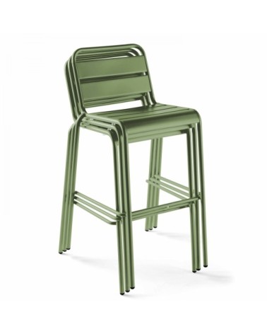 Ensemble table de bar et 4 chaises hautes en métal vert cactus