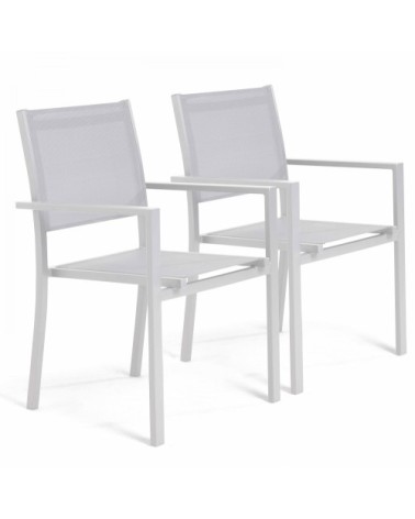 Lot de 2 fauteuils de jardin aluminium et textilène blanc