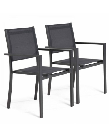 Lot de 2 fauteuils de jardin aluminium et textilène gris