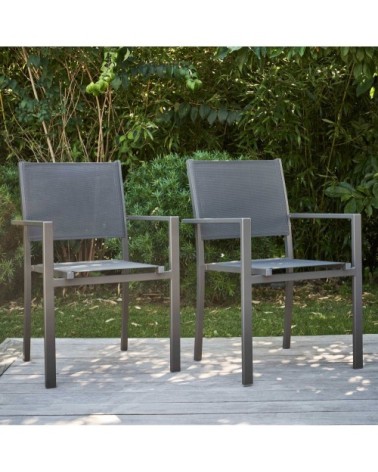 Lot de 2 fauteuils de jardin aluminium et textilène gris