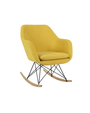 Fauteuil à bascule en tissu pieds bois jaune