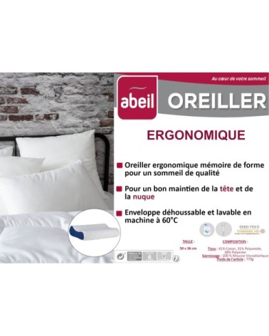 Oreiller ergonomique à mémoire de forme 50 x 36 x 10 cm blanc
