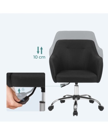 Chaises de bureau pivotant acier tissu coton-lin noir