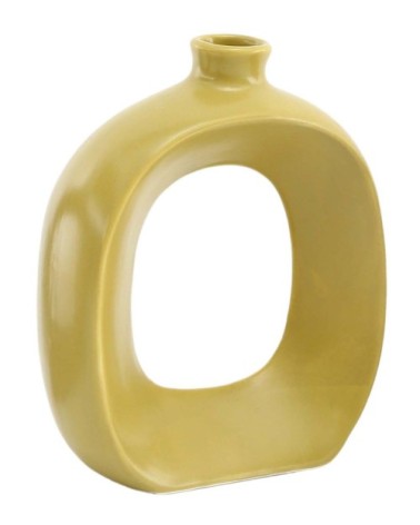 Vase en grès oval 16 cm jaune