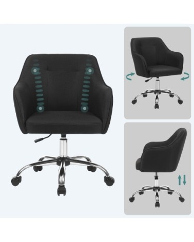 Chaises de bureau pivotant acier tissu coton-lin noir