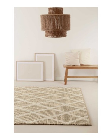 Tapis plat tissé main jute et laine vierge motif losange 160x230