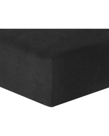 Drap housse lin lavé caviar 160x200x30