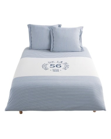 Parure de lit en coton blanc motif à rayures bleues 220x240