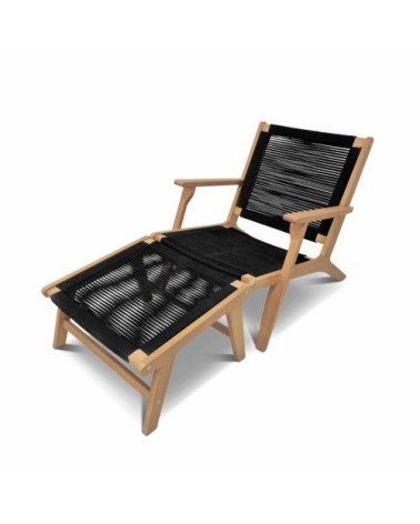 Fauteuil relax en eucalyptus et corde noir avec repose pieds