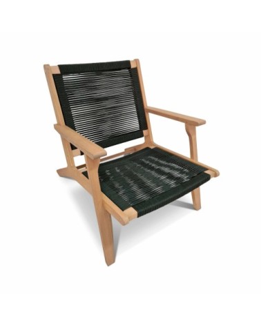 Fauteuil relax en eucalyptus et corde noir avec repose pieds