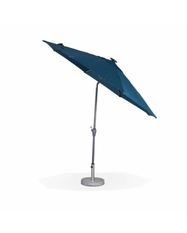 Parasol led D 2,7m bleu canard, mât central, lumière intégrée