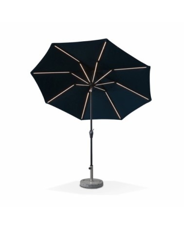 Parasol led D 2,7m bleu canard, mât central, lumière intégrée