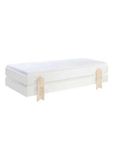 Lot de 2 lit empilable 90x200 sommier inclus blanc