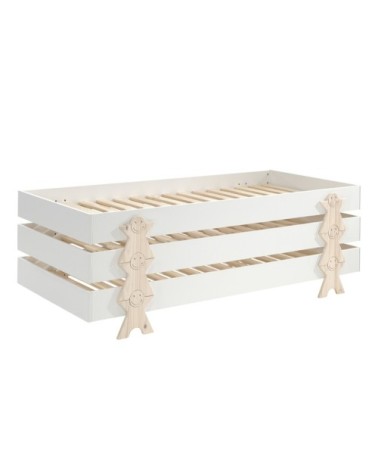 Lot de 3 lit empilable 90x200 sommier inclus blanc