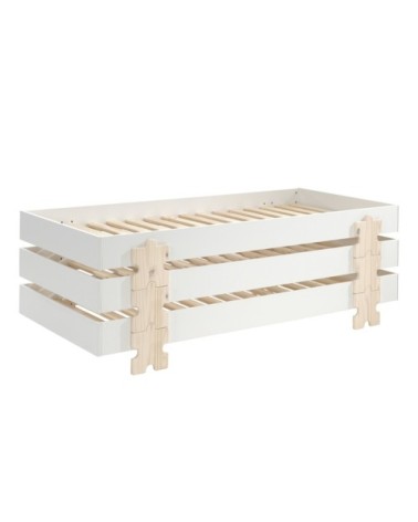 Lot de 3 lit empilable 90x200 sommier inclus blanc