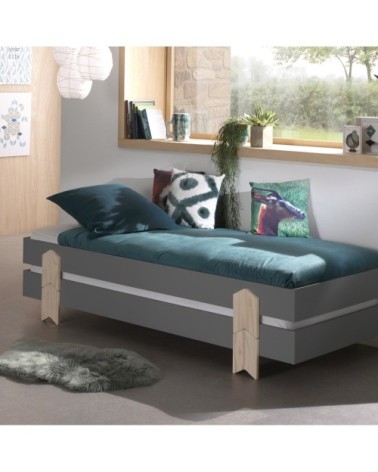 Lot de 3 lit empilable 90x200 sommier inclus gris