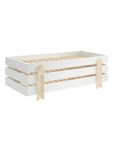 Lot de 3 lit empilable 90x200 sommier inclus blanc