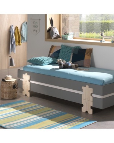 Lit empilable 90x200 sommier inclus gris