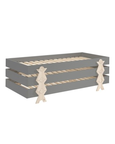 Lot de 3 lit empilable 90x200 sommier inclus gris