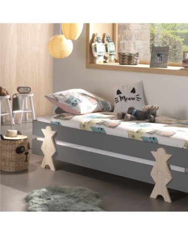 Lot de 3 lit empilable 90x200 sommier inclus gris