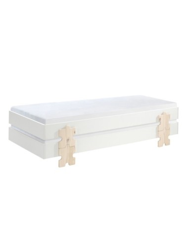 Lot de 2 lit empilable 90x200 sommier inclus blanc