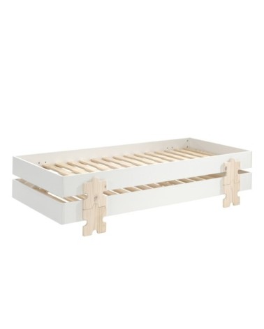 Lot de 2 lit empilable 90x200 sommier inclus blanc