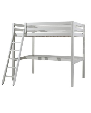 Lit mezzanine 140x200 sommier inclus bureau blanc