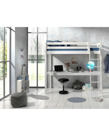 Lit mezzanine 140x200 sommier inclus bureau blanc