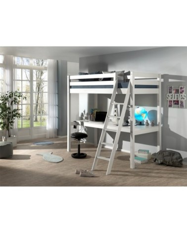 Lit mezzanine 90x200 sommier inclus bureau blanc