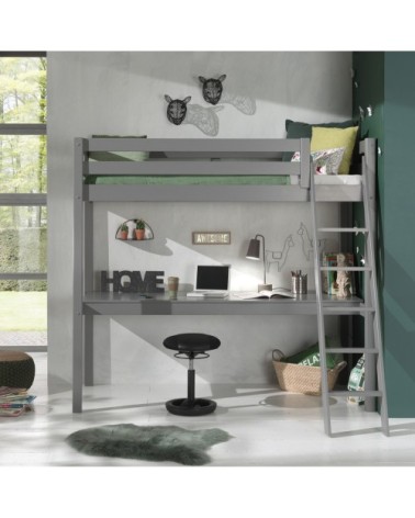 Lit mezzanine 90x200 sommier inclus bureau gris
