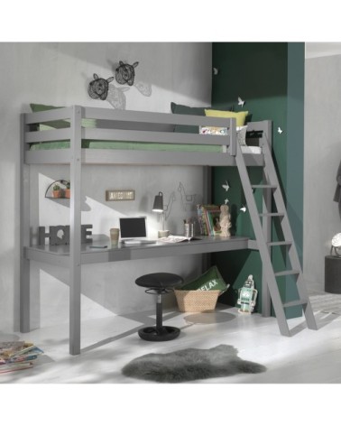 Lit mezzanine 90x200 sommier inclus bureau gris