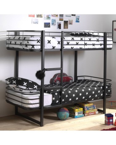 Lit superposé 90x200 sommier inclus noir