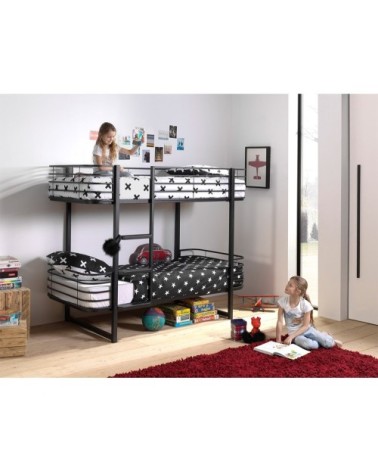 Lit superposé 90x200 sommier inclus noir