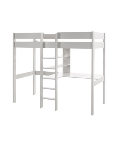 Lit mezzanine 90x200 sommier inclus bureau blanc