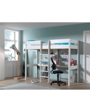 Lit mezzanine 90x200 sommier inclus bureau blanc