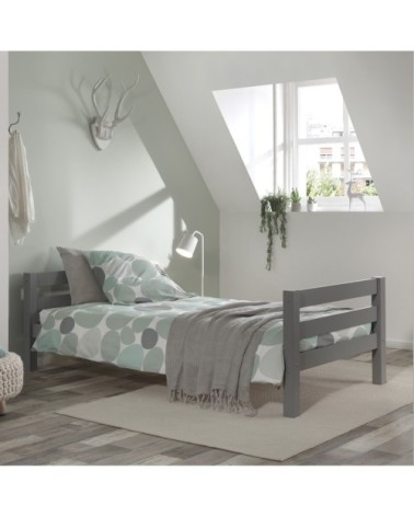 Lit 90x200 sommier inclus gris