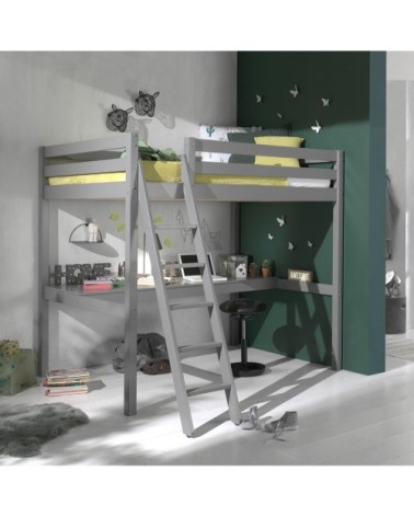 Lit mezzanine 140x200 sommier inclus bureau gris