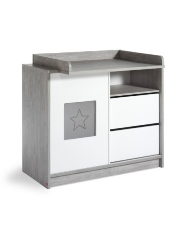 Commode 1 porte 2 tiroirs plan blanc gris
