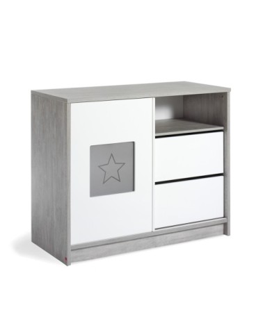 Commode 1 porte 2 tiroirs plan blanc gris