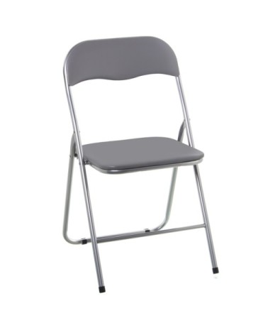 Chaise d'appoint pliable en métal chromé et similicuir gris 44x46x78