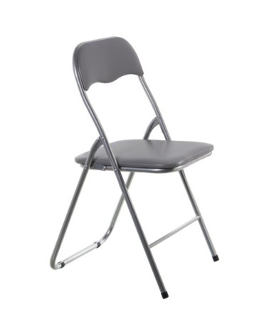 Chaise d'appoint pliable en métal chromé et similicuir gris 44x46x78