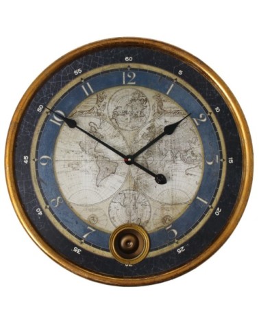 Horloge murale ronde en métal bleu et doré D58,5cm