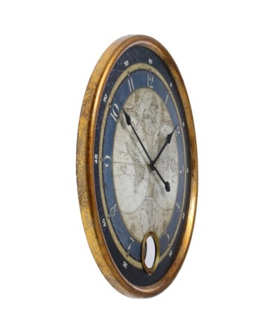 Horloge murale ronde en métal bleu et doré D58,5cm