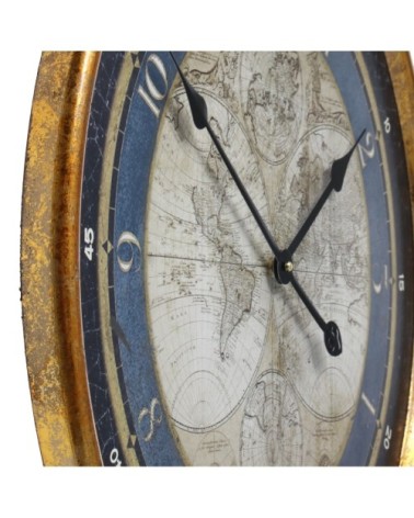 Horloge murale ronde en métal bleu et doré D58,5cm