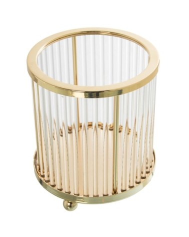 Photophore en verre et métal doré 10x10x11cm